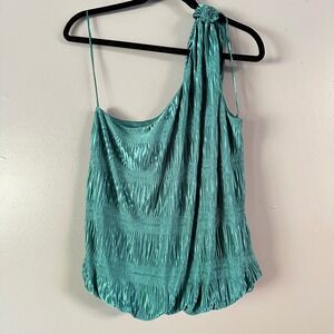RED BY BKE ONE‎ SHOULDER RUCHED TEAL BLOUSE NWT LARGE